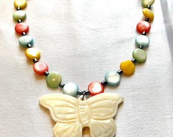 Sterling Mother of Pearl Butterfly Necklace