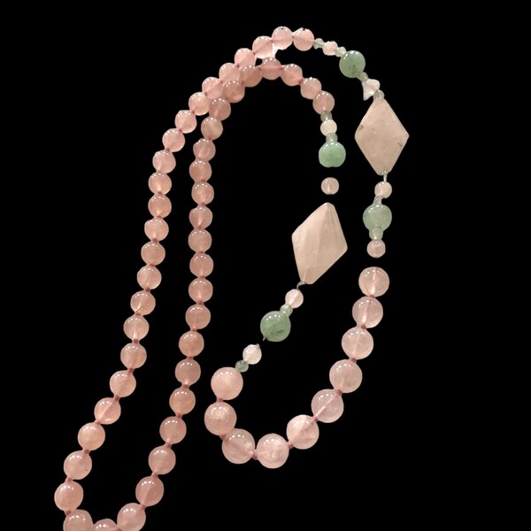 Vintage Jade and Rose Quartz Beaded Necklace