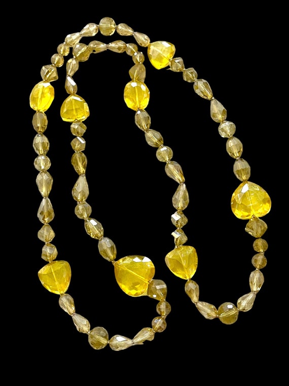 Czech Yellow Faceted Glass Beaded Long  Necklace