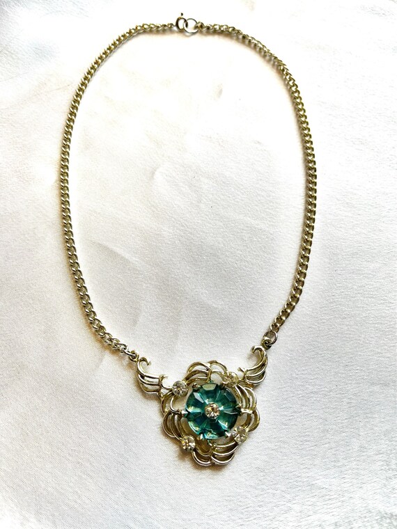 Vintage Molded Aqua Glass Necklace - image 3