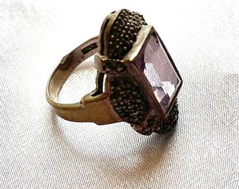 Vintage Sterling Amethyst and Marcasite Ladies Ring