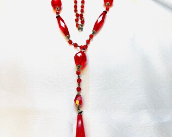 Czech Crystal Sautoir Red Long Necklace