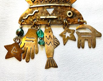 Mexico Silver and Copper Cut-Out Abstract Symbols Vintage Brooch