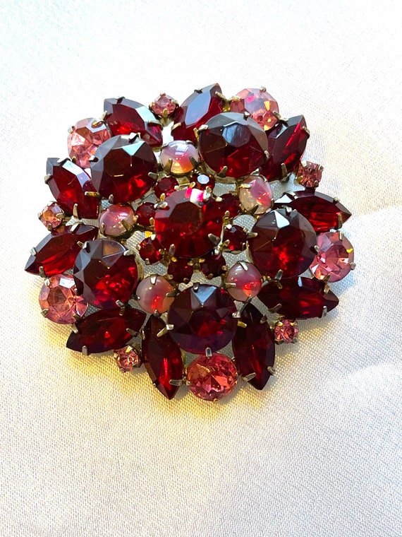 Vintage Red and Pink Givre Stacked Brooch - image 2