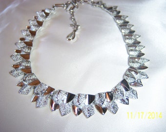 Vintage Designer Signed Coro Silver Tone Textured and Layered Choker Bib Necklace