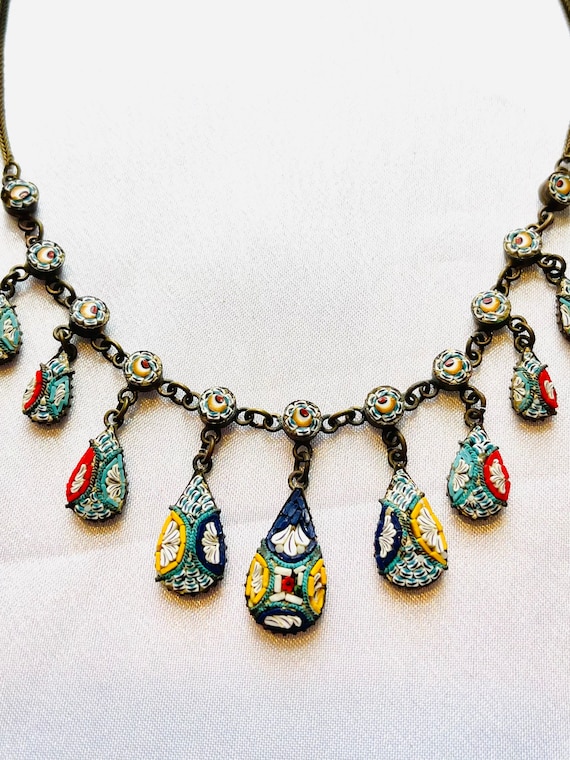 Italian Mosaic Drop Bib Necklace - image 1