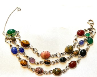 Atlas Gold Filled Triple Strand Gemstone Scarab Bracelet