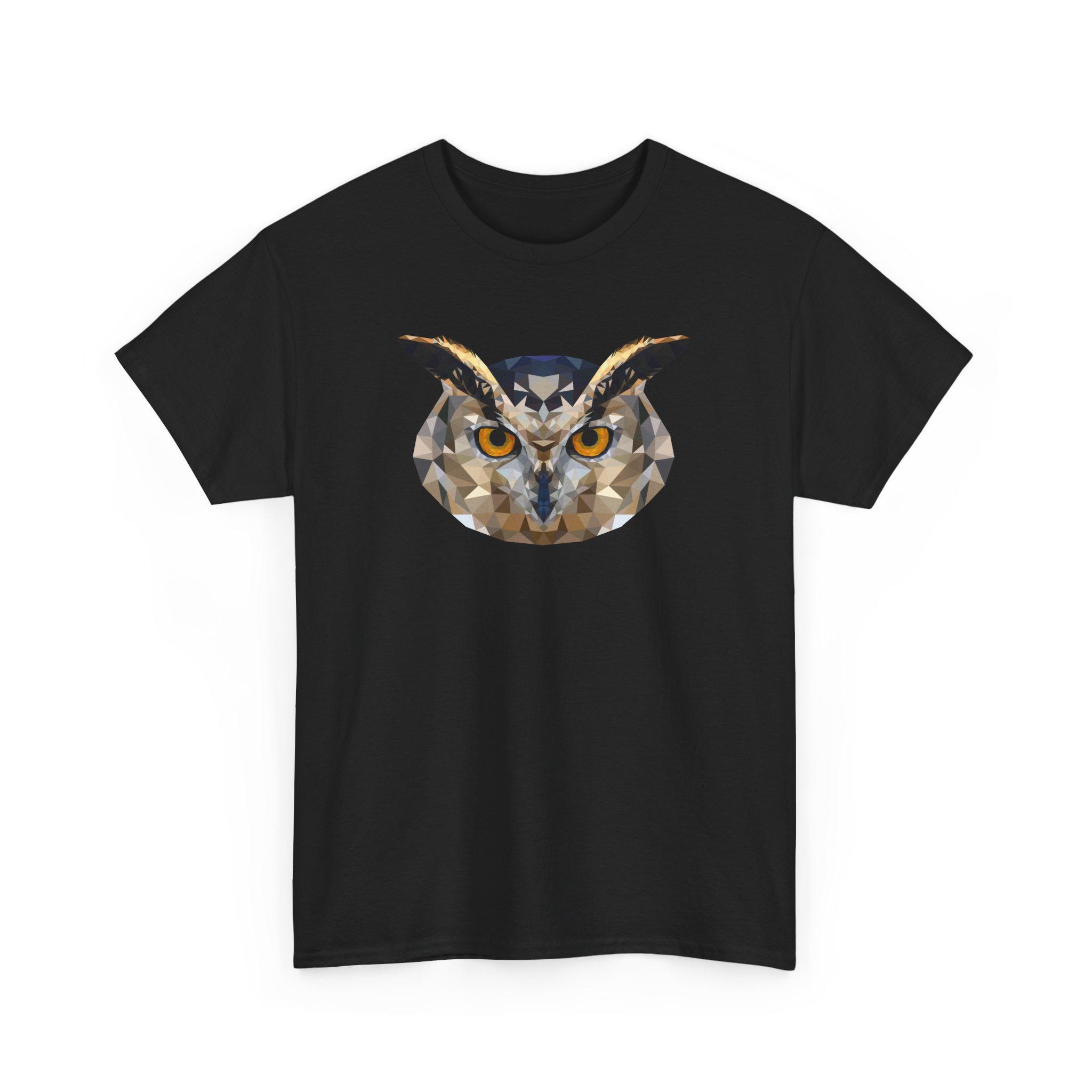 Low Poly Owl Design Unisex Heavy Cotton Tee, Nature Lover Shirt, Gift for Bird Enthusiasts, Casual W