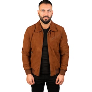 Brown Suede Bomber Jacket for Men | Stylish Streetwear Leather Jacket | Handmade Suede Outerwear | Fall Fashion Gift for Him