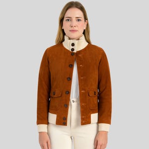 Brown Suede Leather Jacket | Handmade Vintage Button-Up Coat, Retro Casual Fall Outerwear,Boho Chic Suede Blazer|Personalized Gift for Women