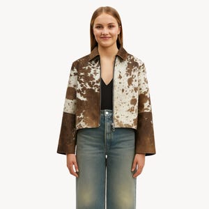 Echte Rindsleder Lederjacke für Damen | Natürlicher Hair-On Kuhfell Fell | Handgefertigte Pony Hair Leder Fashion Jacke