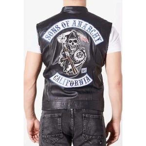 SOA Biker Jacket for Men | Custom City Patch Jacket | Black leather Jacket For Men | Personalized Gift For Men | Son Of Anarchy Patch Jacket