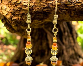 Amber Beaded Dangle Earrings | Boho Vintage Style, Hypoallergenic