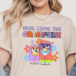 Here Come The Grannies Tees, Blue Grannies Shirt, Bluey Cartoon, Cute Cartoon Characters, Funny Blue Shirt, Blue Party Gift, Blue Dog Tee