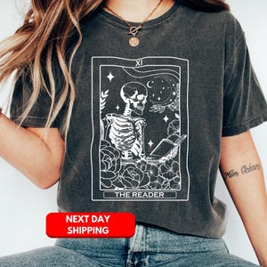 The Reader Tarot Card Shirt, Skeleton Reading Shirt, Unisex Tarot Card Shirt, Book Lover Gift, Bookish Gift, Tarot Lover Gift