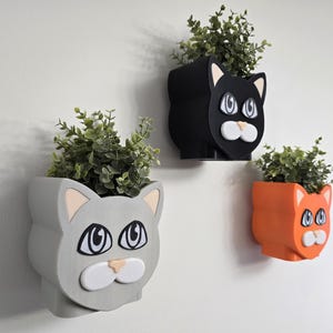 Cat Wall Planter with Dovetail Wall Mount & Drainage Cup - Modern Feline Decor - Easy Slide-Off Hanging Pot