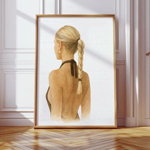 Girly Art Print Chic, Blonde Hair Braided Elegant Beauty Print Trendy Poster Illustration Retro Coquette Wall Art