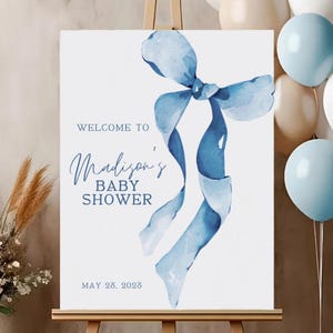 Baby Blue Bow Welcome Sign | Blue Bow Baby Shower Welcome Sign Printable | Blue Bow Baby Boy Shower Sign Template | Boy Baby Shower Welcome
