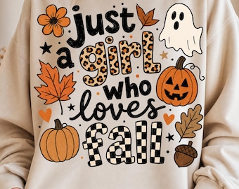 Solo una ragazza che ama l'autunno PNG, design per sublimazione con leopardo, zucca, autunno e Halloween, download digitale