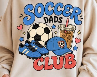 Club dei papà calciatori PNG, design retrò per sublimazione sportiva, clipart divertente per il giorno della partita di calcio, file digitale regalo per il papà allenatore