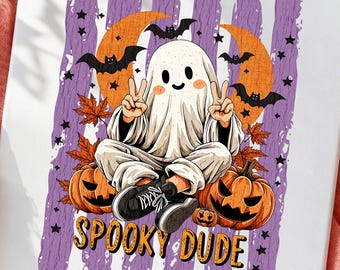 Fantasma inquietante PNG, design per sublimazione autunnale con zucca di Halloween (download digitale)