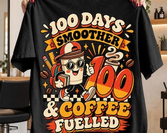 100 Days Smoother PNG, Design per sublimazione a tema scuola retrò con caffè, Tazza Groovy per insegnanti, File digitale per taglio regalo Cricut