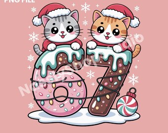 Christmas Cats PNG | Kawaii Santa Cats, Donut Numbers (Digital Download)