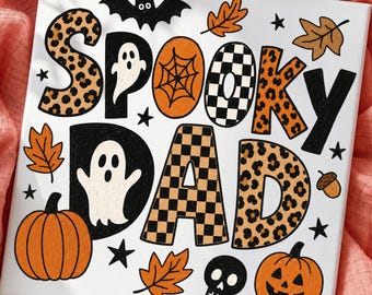 Immagine PNG di Halloween retrò con papà spettrale, design di ghepardo, zucca e fantasma (download digitale)