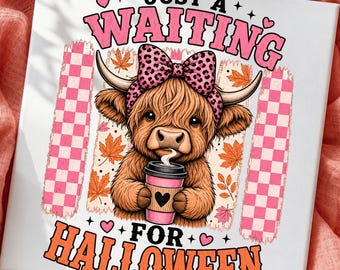 Mucca rosa delle Highlands per Halloween PNG, Ciquette Bow Coffee Clipart (Download digitale)