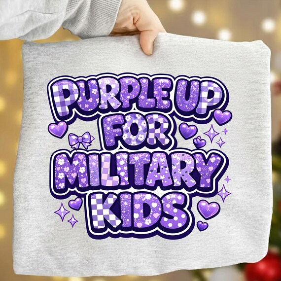 Purple Up Military Kids PNG, Month of Military Child Glitter Design (Digital Download)