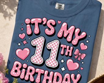 Its My 11th Birthday PNG, Retro Pink Girl Sublimation Design, Eleventh Bday Party Clipart, Groovy Daughter Gift Cut File