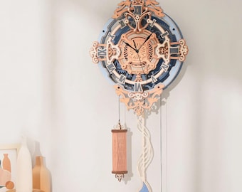 Handmade Romantic Note Wall Clock – Mechanical Gear 3D Wooden Puzzle Clock LC701