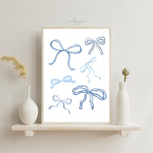 Blue Bows Dorm Room Wall Art - Preppy Bow Print - Digital Download for Dorm Decor