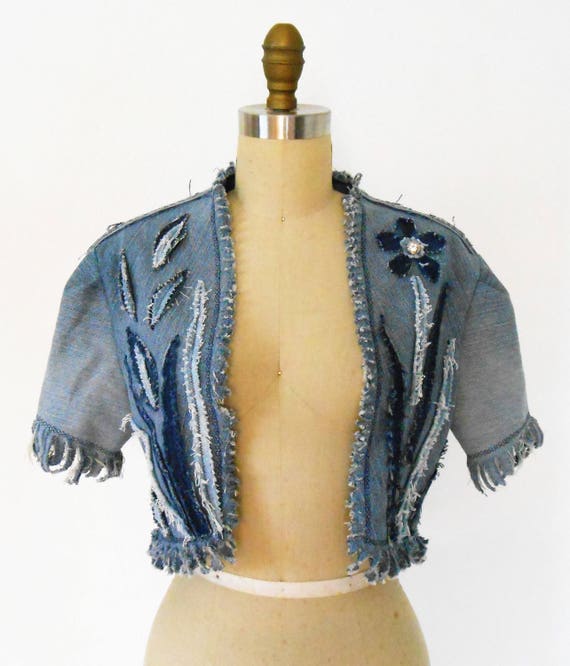 Upcycled Denim Bolero Jacket Size S-M 