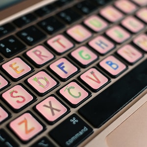 Calcomanías para teclado con el alfabeto inglés: pegatinas de letras de frutas hechas a mano