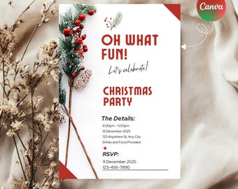 Modello di invito per la festa di Natale "Oh What Fun" (download digitale Canva)