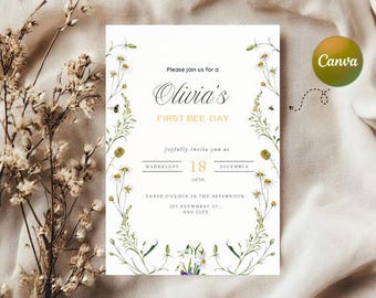 Invitation 1ère fête des abeilles : anniversaire floral de bourdons (modèle de toile)
