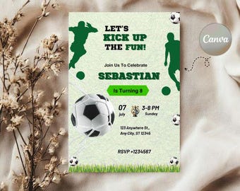 Editable Soccer Birthday Invitation Template: Canva Football Party Invite (5x7, Digital Download