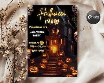 Animierte Schädel Kürbis-Halloween-Party Einladung, Gothic eCard (DIY Template)