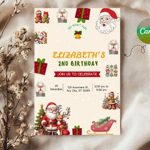 Editable Groovy Christmas Birthday Invitation template, Christmas Party Invitation, Christmas Invitation, Christmas Birthday Invitation