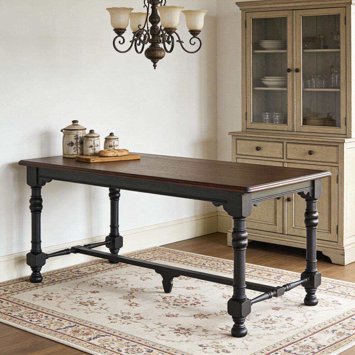 Solid Wood Black Dining Table Rustic Farmhouse Style Rectangular ...