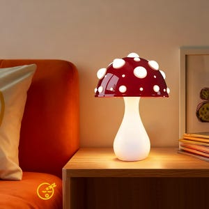 Red Mushroom Table Lamp, Nordic Bedside Night Light, LED Reading Desk Lamp, Dorm Room Decor, Dimmable 3-Color Bedroom Creative Birthday Gift