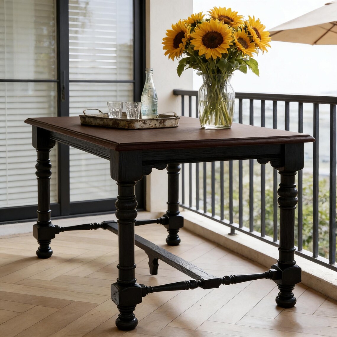 Solid Wood Black Dining Table Rustic Farmhouse Style Rectangular ...