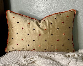 Polka dot pillow cover with chenille dots, velvet mini welt, 14x22 inch, accent cushion, bench seating decor