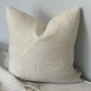 Elegant Soft Ivory Embroidered Pillow Cover, 14x14 Inch Delicate Accent Cushion, Subtle Home Accent, Sophisticated Color On Color Design image 4