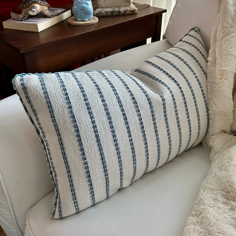 Striped Chenille Pillow Cover in Coastal Blue & Navy, 14x24 inch, Stylish Home Decor Accessory, Perfect Birthday Gift for Home Lovers image 9