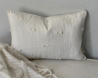 Chic White Linen Pillow Cover, Tiny Bow Accents, 12x18 - Neutral Home Decor, Perfect Housewarming Gift