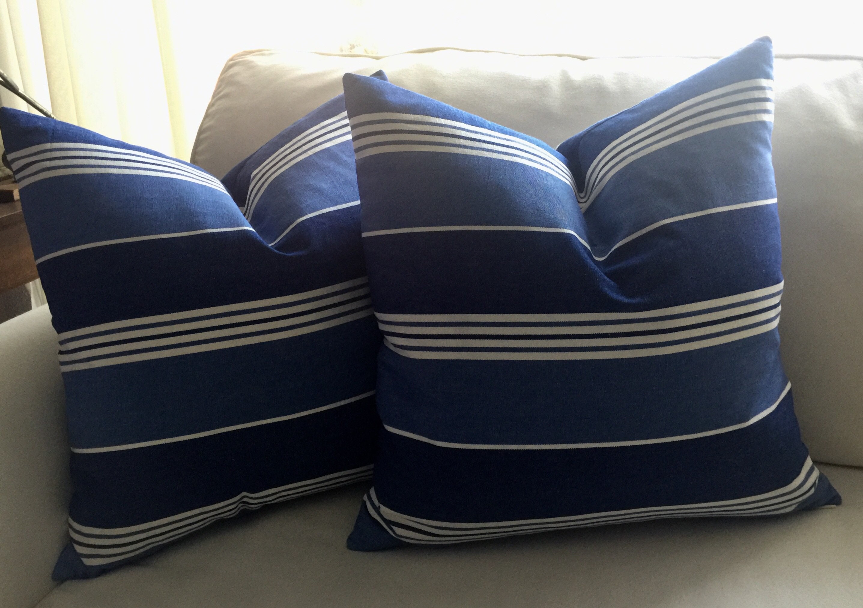 Denim throw pillow stripe pillow cover 20x20 cushion blue Etsy