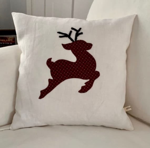 Reindeer pillow cover for Christmas decor, the most famous reindeer of all, whimsical pillow for kids, seasonal holiday pillow cover, 16x16