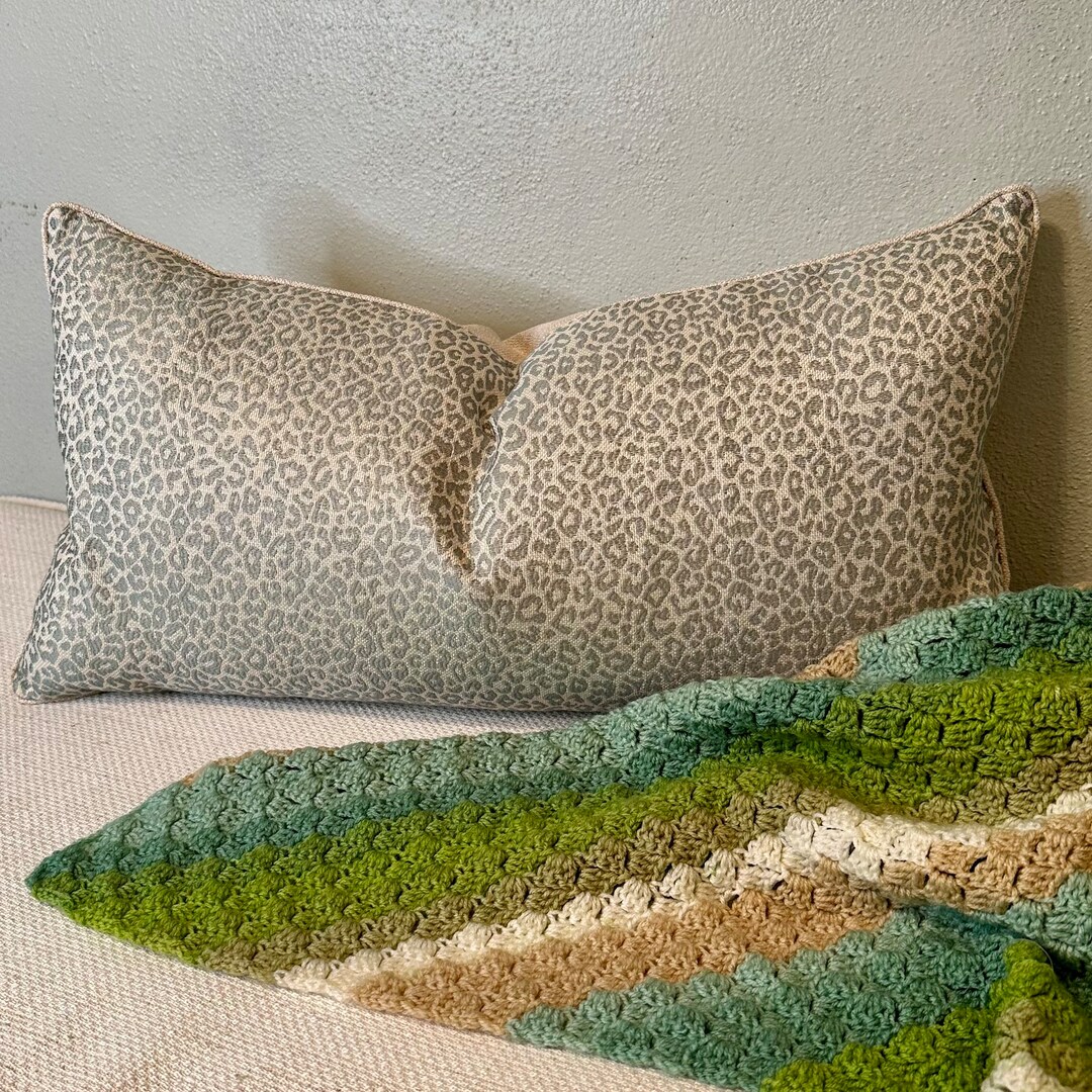 Animal Print Pillow Cover Sea Green and Ivory, 12 X 22 Inch Cheetah